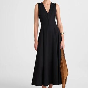 $168 Madewell Black Cotton V-Neck Circle Midi Dress NWT Minimalist Sze 2 Classic